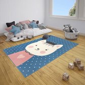 Kindervloerkleed kat Katie - blauw/roze 80x150 cm