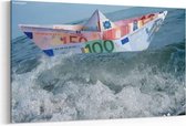 Schilderij - Euro papier boot in volle zee — 100x70 cm