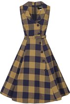 Collectif Sara Forest Check 50's Swing Jurk Navy Mosterd