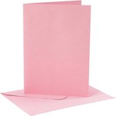 Kaarten en enveloppen, afmeting kaart 12,7x17,8 cm,  220 gr, roze, 4sets, afmeting envelop 13,3x18,5 cm
