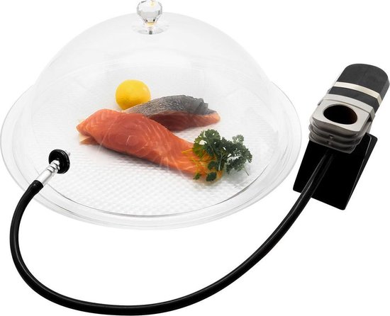 Ziva stolp Large Ø31,5x13cm met opening voor koudroken (polycarbonaat) - Rookstolp met slangdoorvoer - Kap voor roken van voedsel - Smoking cloche dome - Kaasstolp - Bordendeksel - Rookdeksel - Koepel voor Rookpistool Smoking gun - Universeel van Ziva — afbeelding 4