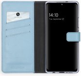 Selencia Hoesje Geschikt voor Samsung Galaxy A42 Hoesje Met Pasjeshouder - Selencia Echt Lederen Bookcase - Lichtblauw