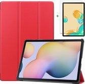 Samsung Galaxy Tab S7 Plus Hoes Rood & Screenprotector - Trifold Tablet Case & Tempered Glass