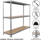 Silver Rack adapté aux charges lourdes d'acier galvanisé - Capacité de poids de 1200 kg - 400 kg par étagère - Marteau en caoutchouc et pieds en caoutchouc GRATUITS