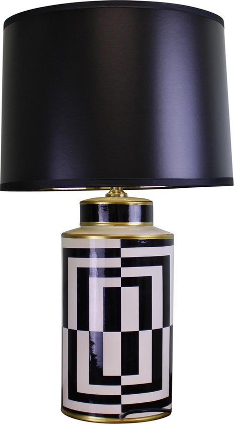 uitzetten Straat Wardianzaak Zwart / wit / goudkleurige keramiek lamp, geometrisch ontwerp 66 cm |  bol.com