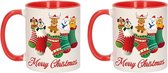 Set van 2x stuks kerstmis cadeau mokken Merry Christmas kerstsokjes 300 ml