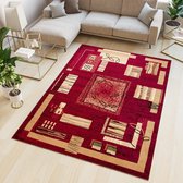 Tapiso Atlas PP Plancher Salon Chambre Rouge Intérieur Moderne Formes Géométriques Atmosphère De Vie Durable De Haute Qualité Taille De Tapis - 130 x 190 cm