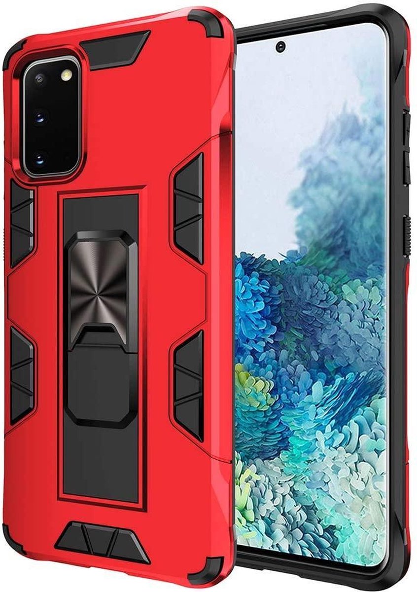 HB Hoesje Geschikt voor Samsung Galaxy S20 Rood - Magnetic Kickstand Armor Case