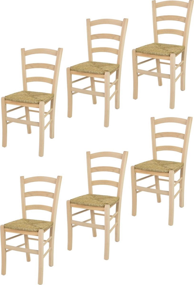Tommychairs Venice - Eetkamerstoelen - Set van 6 - Naturel - Rotan & Hout