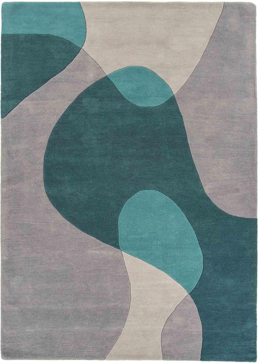 Easy Living - Matrix-arc-Teal Vloerkleed - 200x300  - Rechthoek - Laagpolig Tapijt - Modern - Blauw, Grijs