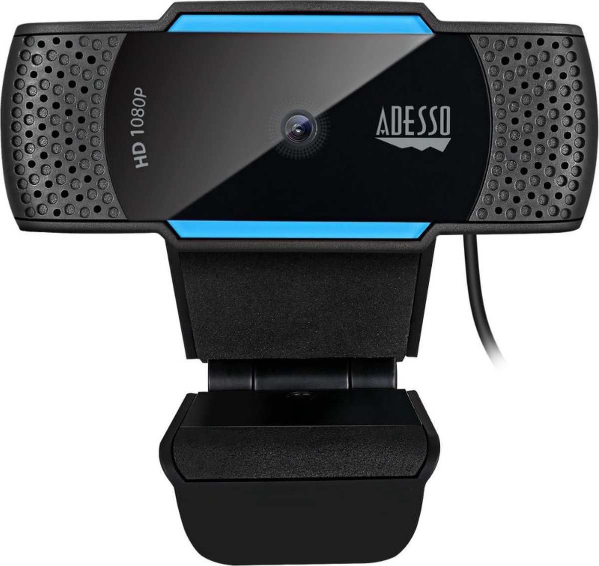Adesso CyberTrack H5 1080p Full HD - Dubbele Microfoon - Plug & Play - Privacy schuif - Zwart/blauw - Auto Focus Lens - Verstelbaar - 2.1 mega pixel