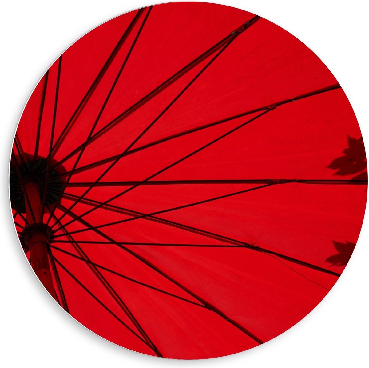 Forex Wandcirkel - Rode Parasol - 80x80cm Foto op Wandcirkel (met ophangsysteem)