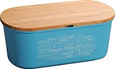 Lichtblauwe broodtrommel met bamboe snijplank deksel 18 x 34 x 14 cm - Keukenbenodigdheden - Broodtrommels/brooddozen/vershoudtrommels - Brood/kadetjes bewaren en vers houden