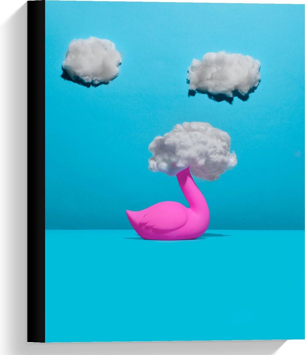 Canvas - Flamingo met Hoofd in de Wolken - 30x40cm Foto op Canvas Schilderij (Wanddecoratie op Canvas)