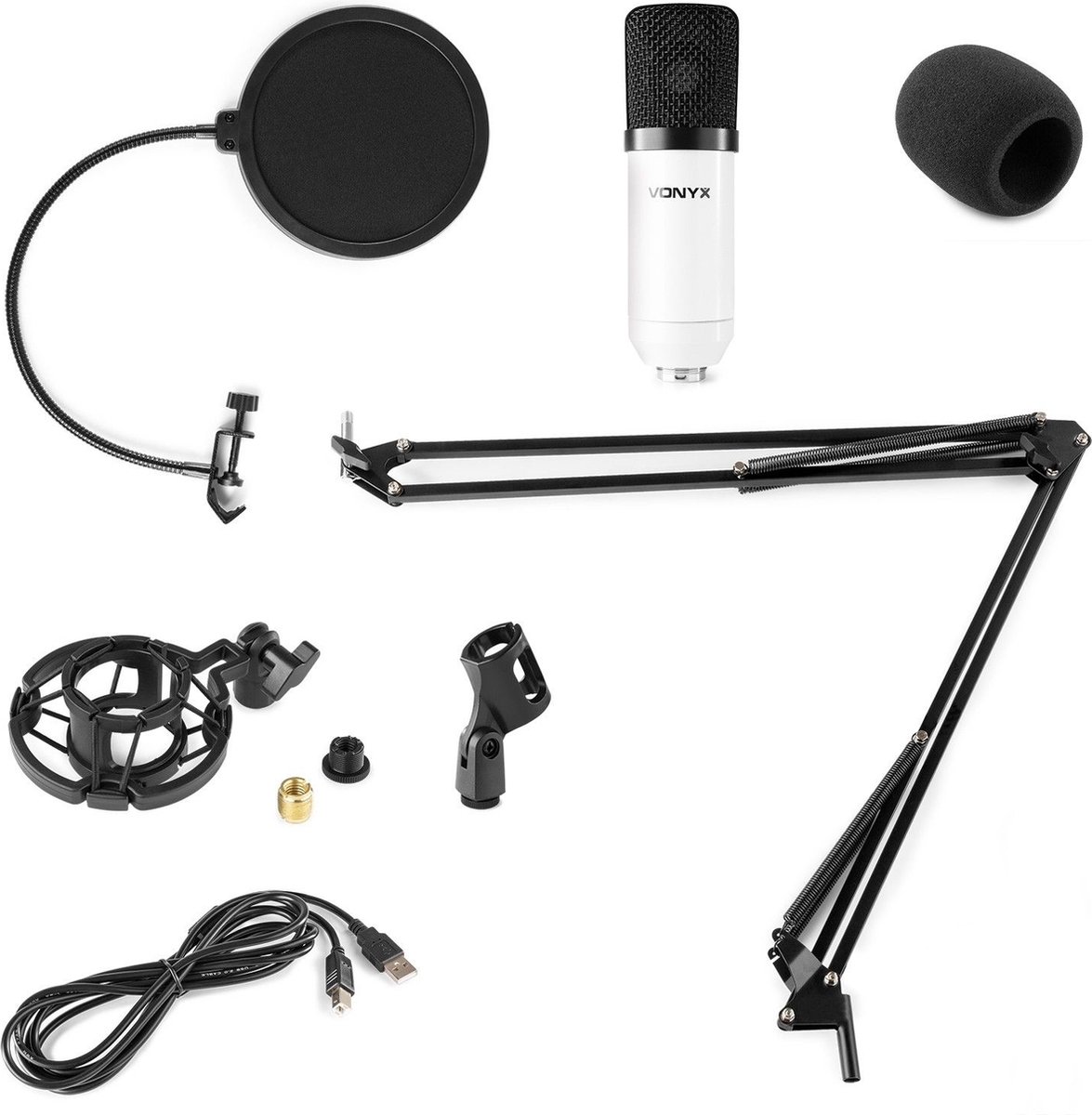 Vonyx CMS300W - Microphone Streaming avec bras articulé - Blanc