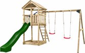 Houten Speeltoestel Daan (SwingKing) | Speeltoren met Glijbaan en Dubbele Schommel voor Buiten in de Tuin | FSC Hout - Glijbaan Groen