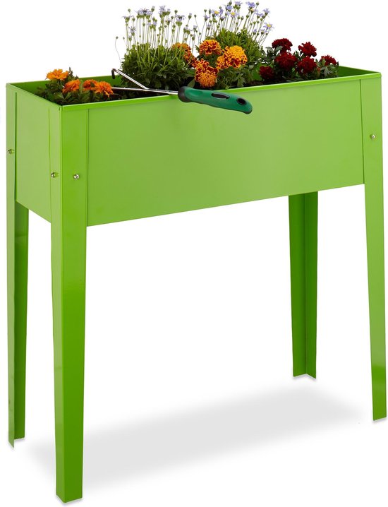 Relaxdays moestuintafel - van metaal - met poten - smalle kweektafel voor balkon - groen