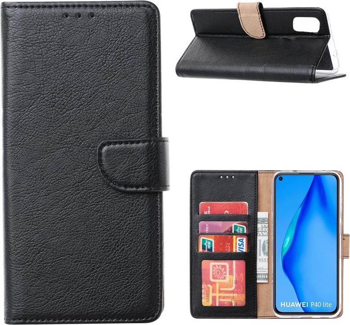 Bookcase Geschikt voor: Huawei P40 Lite 5G - Zwart - portemonnee hoesje