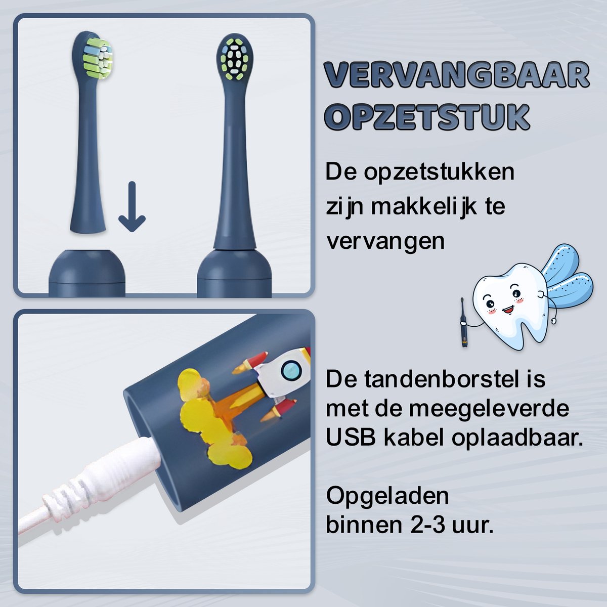 Afbeelding 2 van Sweet Sprout Sonische Elektrische Tandenborstel Kinderen - Baby en Peuter - Inclusief 3 opzetstukken en timer - 0 t/m 4 jaar