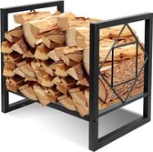 Brandhoutrek, Brandhoutrek, Houthouder, Buitenmetaal, Zwart, Brandhoutstandaard, Stapelhulp voor brandhout, Houtopslag (A)
