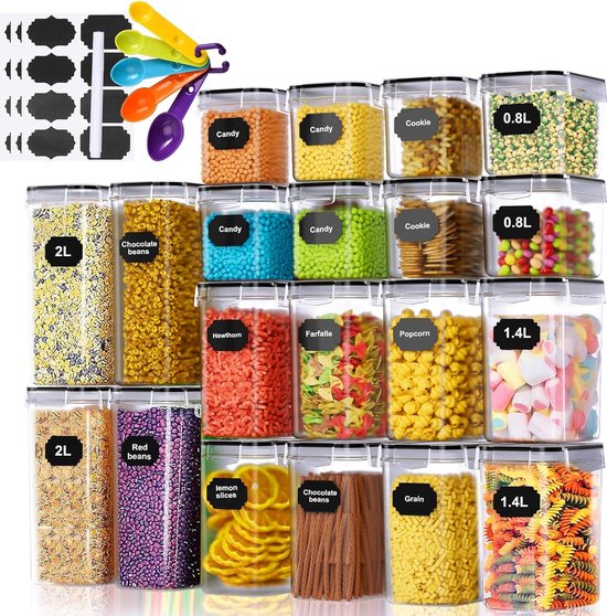Wildone vershouddozen, luchtdicht, voorraaddozen voor muesli voor suiker, meel, snacks, bakaccessoires, lekvrij, met afsluitdeksel, set van 4 (4 l Wildone vershouddozen, luchtdicht, voorraaddozen voor muesli voor suiker, meel, snacks, bakaccessoires, lekvrij, met afsluitdeksel, set van 4 (4 l
