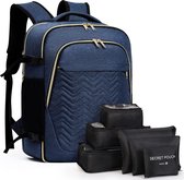 Grote rugzak, handbagage voor dames, 15,6 inch, laptoprugzak, reisrugzak, wandelrugzak met 6-delige kledingtassen voor vakantie, business, werk, reizen, blauw