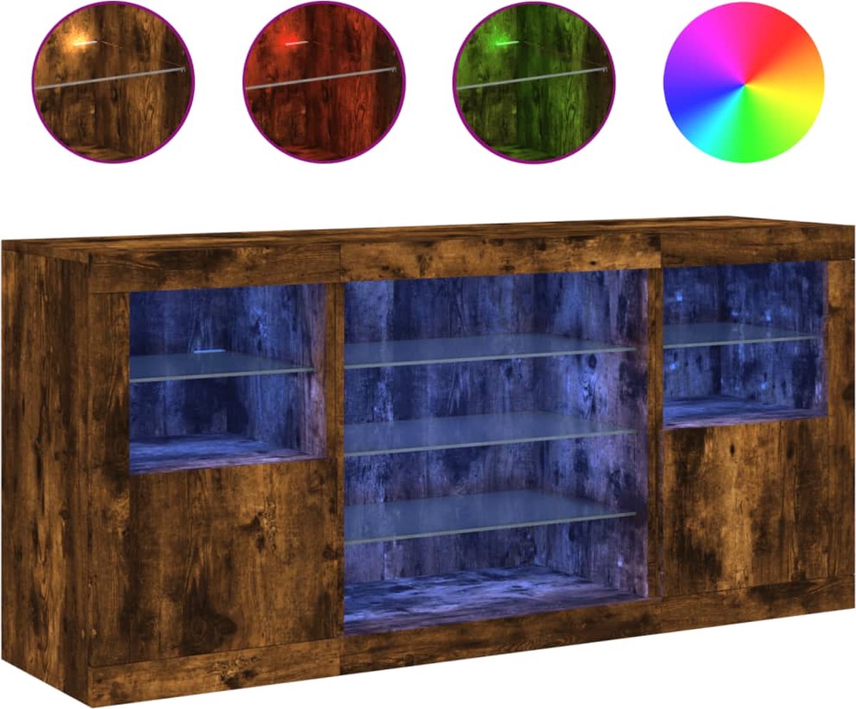 vidaXL - Dressoir - met - LED-verlichting - 142,5x37x67 - cm - gerookt - eikenkleur