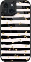 Casimoda® hoesje - Geschikt voor iPhone 15 - Hart Streepjes - Luxe Hard Case Zwart - Backcover telefoonhoesje - Zwart