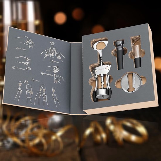 Kit Ouvre-bouteille De Vin Par Pression D'air - Avec Coupe-capsule, Bouchon Sous Vide Et Carafe, Cadeau Oenologie - 7