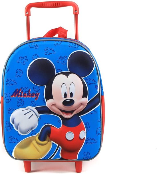 Foto: Mickey boekentas op wielen trolley mickey mouse kindertrolley rugtas in 1 kinder koffer en rugzak reis trolley kinderen koffertje vakantie