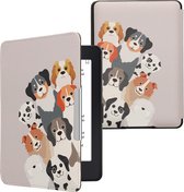 kwmobile hoes geschikt voor Amazon Kindle Paperwhite - Magnetische sluiting - E reader cover in bruin / wit / taupe - Grappige Honden design