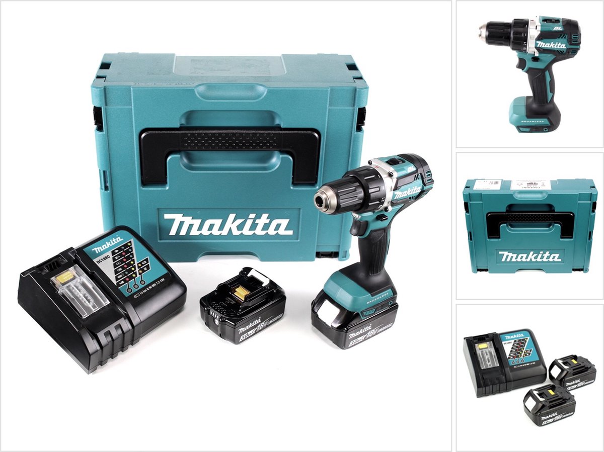 Makita DDF 484 RFJ accuboormachine borstelloos 18V 54Nm + 2x oplaadbare batterijen 3.0Ah + lader in Makpac