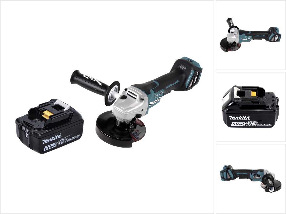 Makita DGA 517 T1 accu haakse slijper 18 V 125 mm borstelloos + 1x oplaadbare accu 5.0 Ah zonder lader