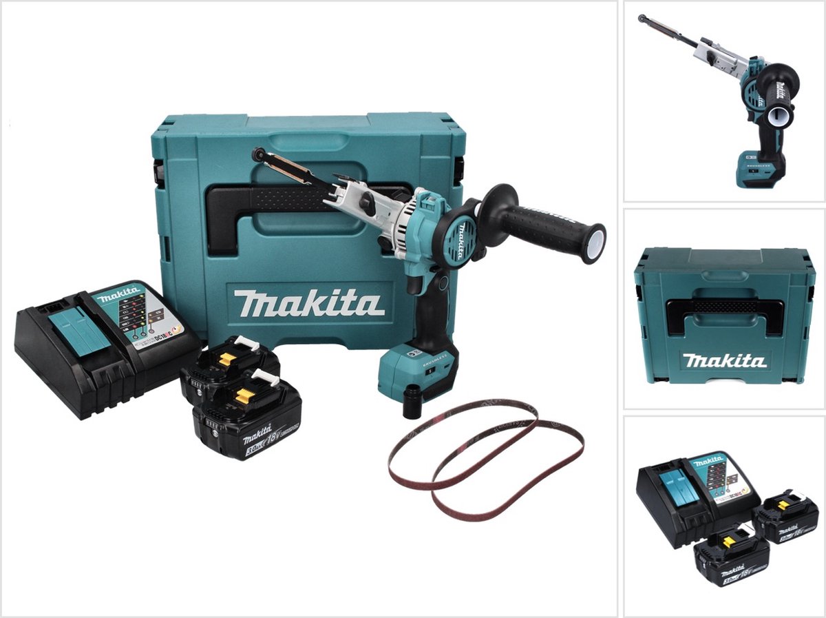 Makita DBS 180 RFJ accu-bandvijl 18 V 9 x 533 mm borstelloos + 2x accu 3.0 Ah + lader + Makpac