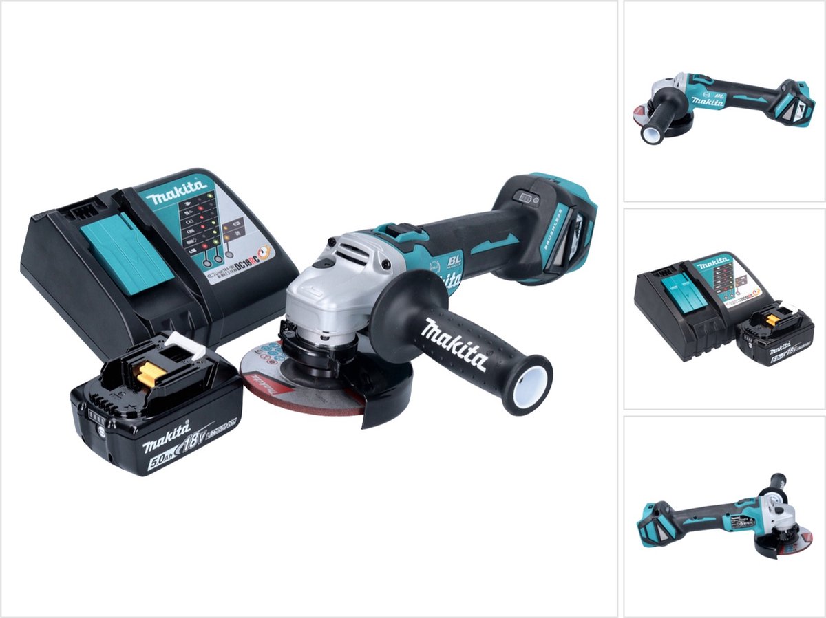 Makita DGA 513 RT1 accu haakse slijper 18 V 125 mm borstelloos + 1x oplaadbare accu 5.0 Ah + lader