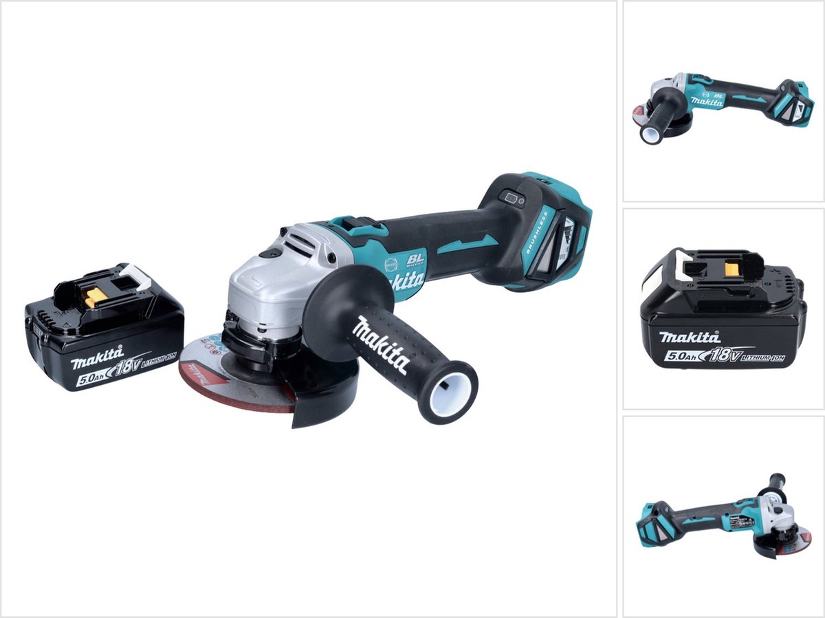 Makita DGA 513 T1 accu haakse slijper 18 V 125 mm borstelloos + 1x oplaadbare accu 5.0 Ah - zonder lader