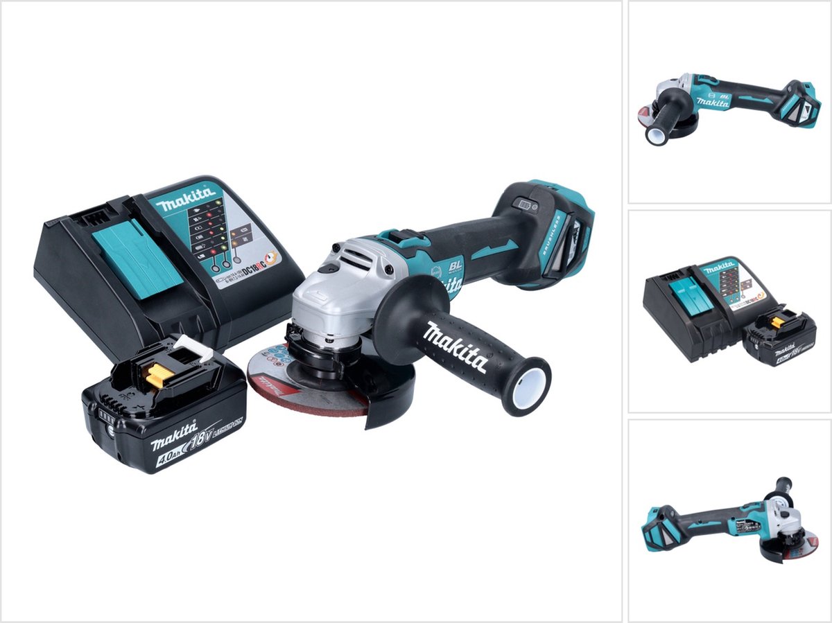 Makita DGA 513 RM1 accu haakse slijper 18 V 125 mm borstelloos + 1x accu 4.0 Ah + lader