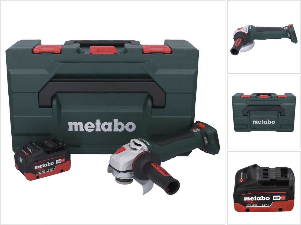 Metabo WPB 18 LT BL 11-125 Quick accu haakse slijper 18 V 125 mm borstelloos + 1x accu 8.0 Ah + metaBOX - zonder lader