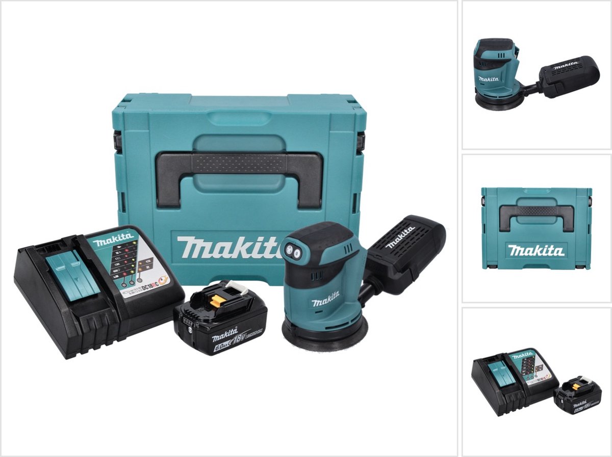 Makita DBO 180 RG1J accu excentrische schuurmachine 18 V 125 mm + 1x accu 6,0 Ah + oplader + Makpac