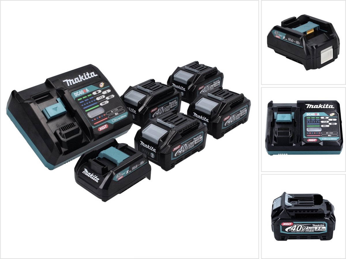 Makita Power Source Kit 40 V max. met 4x BL 4025 accu 2,5 Ah ( 4x 191B36-3 ) + DC 40 RA snellader ( 191E07-8 ) + ADP10 laadadapter LXT naar XGT 14,4V 18V ( 191C10-7 )