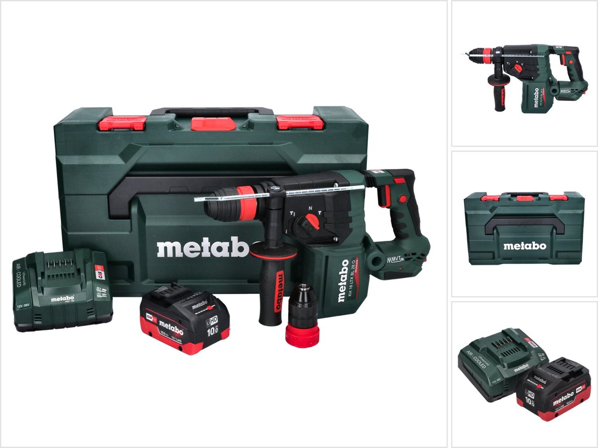 Metabo KH 18 LTX BL 28 Q accu-boorhamer 18 V 3 J SDS plus Brushless + 1x accu 10,0 Ah + oplader + metaBOX