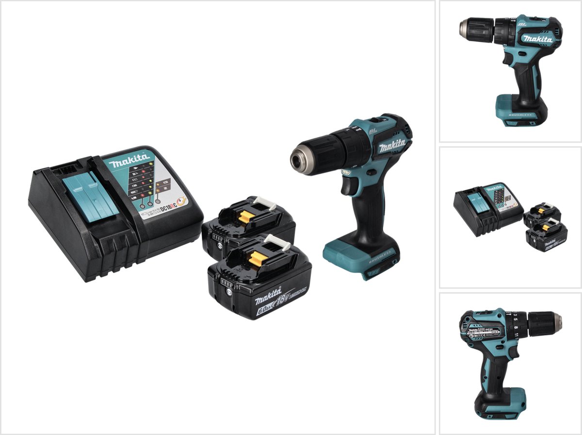 Makita DHP 483 RG accu-klopboormachine 18 V 40 Nm borstelloos + 2x accu 6,0 Ah + oplader