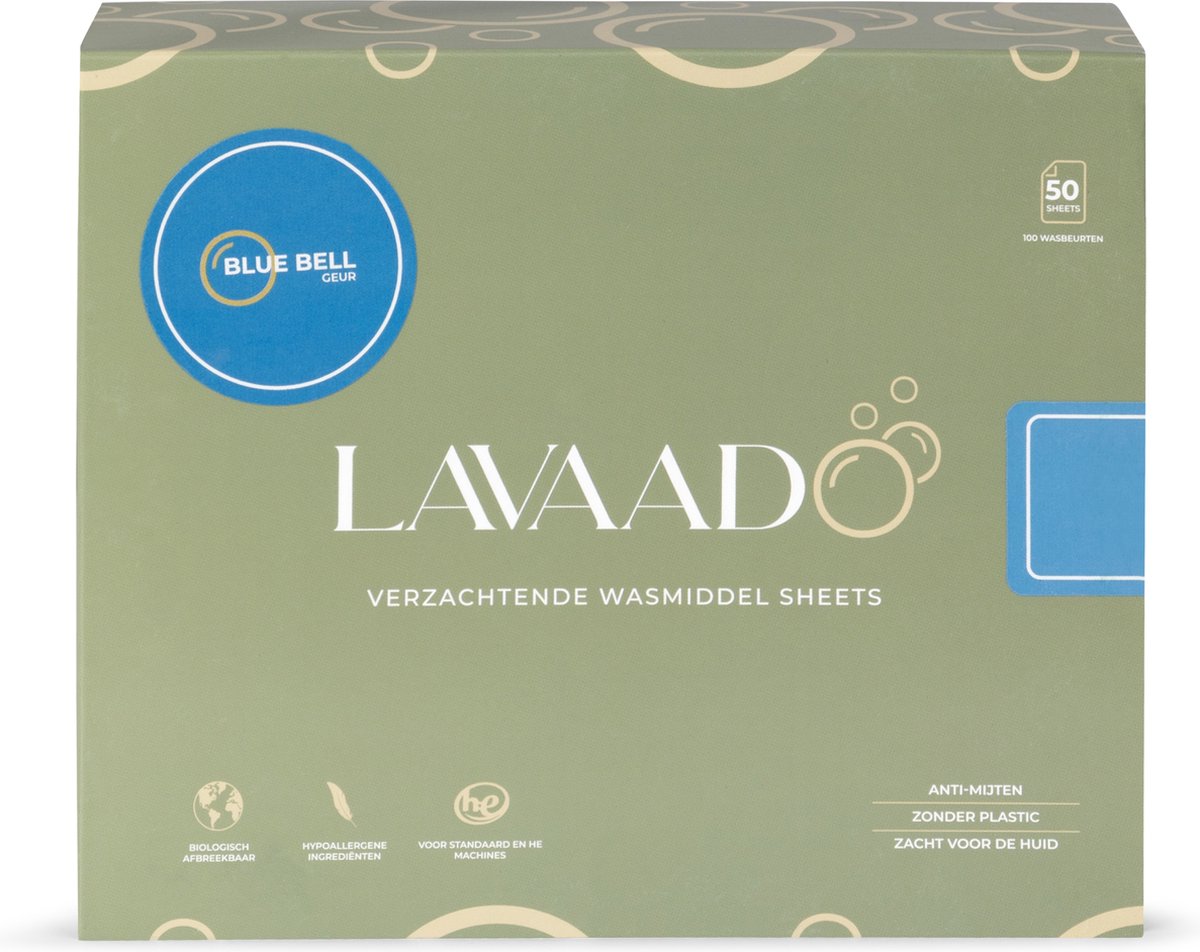 Lavaado® - Krachtigste formule - 5-in-1 Wassheets - Wasstrips - 50 Sheets - 100 Wasbeurten - Bluebell