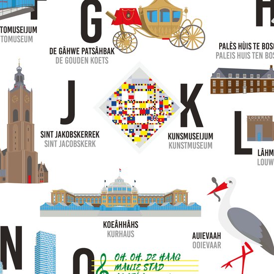 Poster den Haag volgens de Hagenees en de Hagenaar A3 formaat Haagse gebouwen en... bol