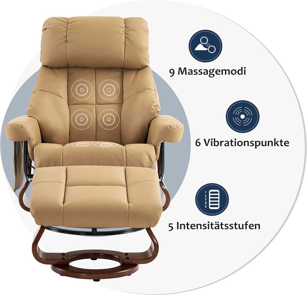 Afbeelding 2 van Mara Luxe Massagestoel Geel Beige 360° Draaibaar met Kruk