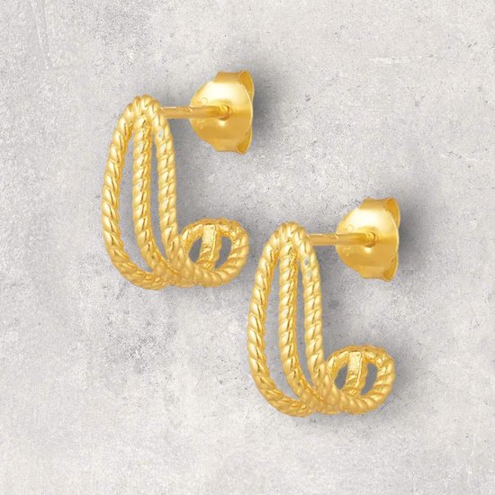 Oorbellen triple twist - Oorbelstekers- 925 Sterling zilver - goudkleurig - Goud- Cadeau voor haar- Cadeau tip