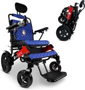COMFYGO IQ-9000 AR Elektrische rolstoel, lichtgewicht, met afstandsbediening, tot 30km, handmatig inklapbaar met Automatisch achterover leunen, Zwart&Rood frame & Blauw leer textiel, Zitbreedte 45cm