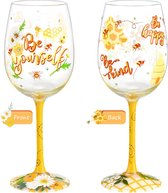 Kleurrijke wijnglazen bij gepersonaliseerd handgeschilderd wijnglas cadeau voor vrouwen met geschenkdoos, 15oz (1 stuk)