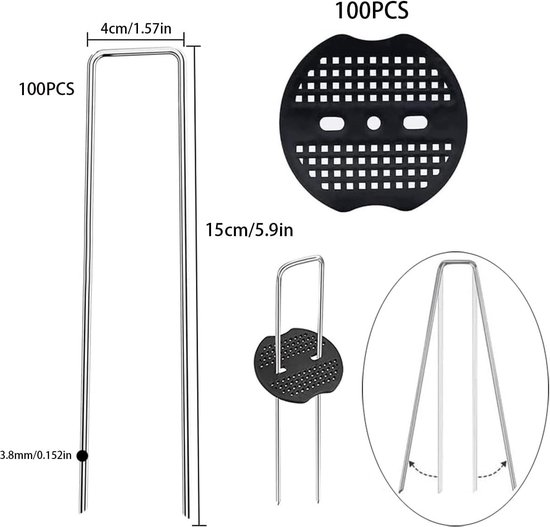 Gardebruk® Grondankers, 50 stuks, verzinkt staal, 150 mm x 25 mm, 2,7 mm, onkruiddoek, tuindoek, tentanker, haringen, grondanker, omheining, tuin, tentharing, kunstgras