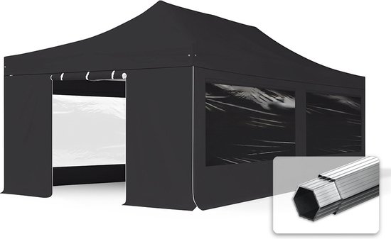 UDPATIO Paviljoen, 2,75 x 2,75 m, waterdicht, stabiel, winterbestendig, tuinpaviljoen met dubbel dak, muggennet en metalen frame, dubbel dak, tuinprieel voor tuin, terras, grijs